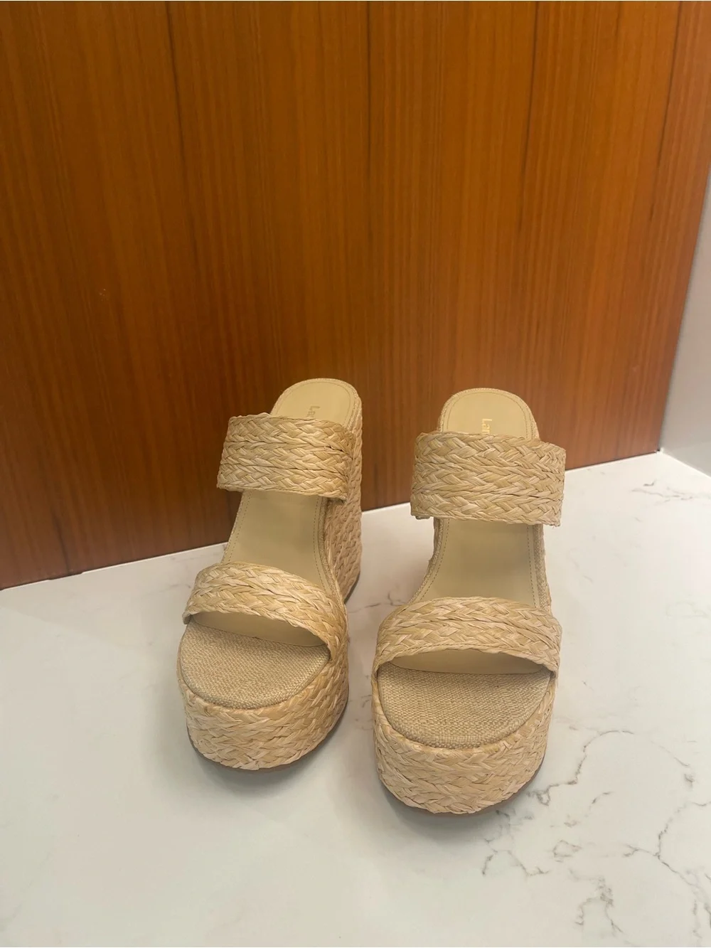 Larroude Raffia Straw Platform Wedges
